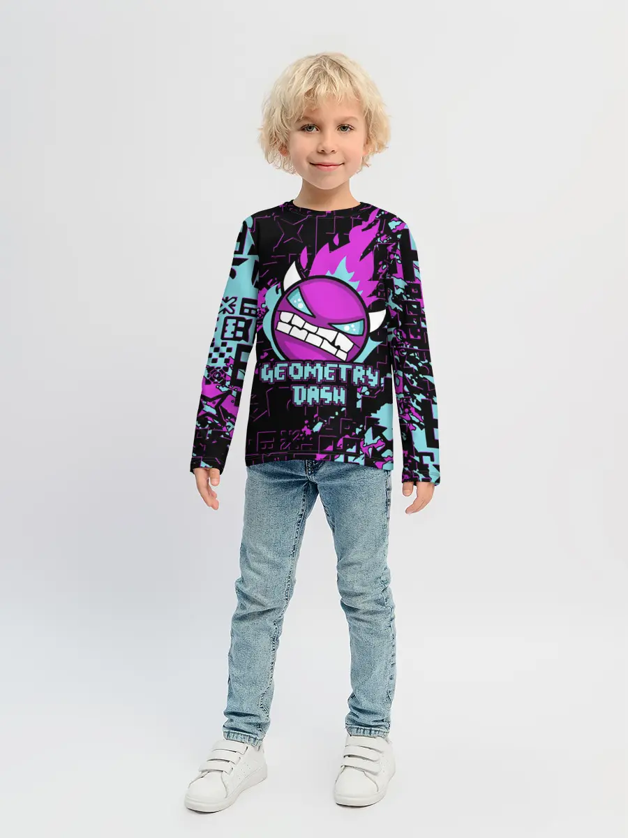 Детский лонгслив / Geometry Dash