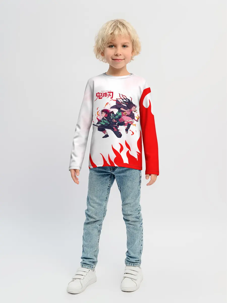 Детский лонгслив / Танджиро и Незуко в огне
