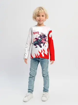 Детский лонгслив / Танджиро и Незуко в огне