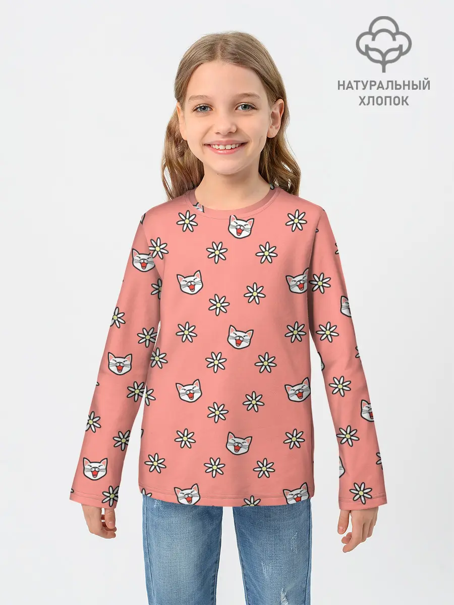 Детский лонгслив / Кошки и цветы