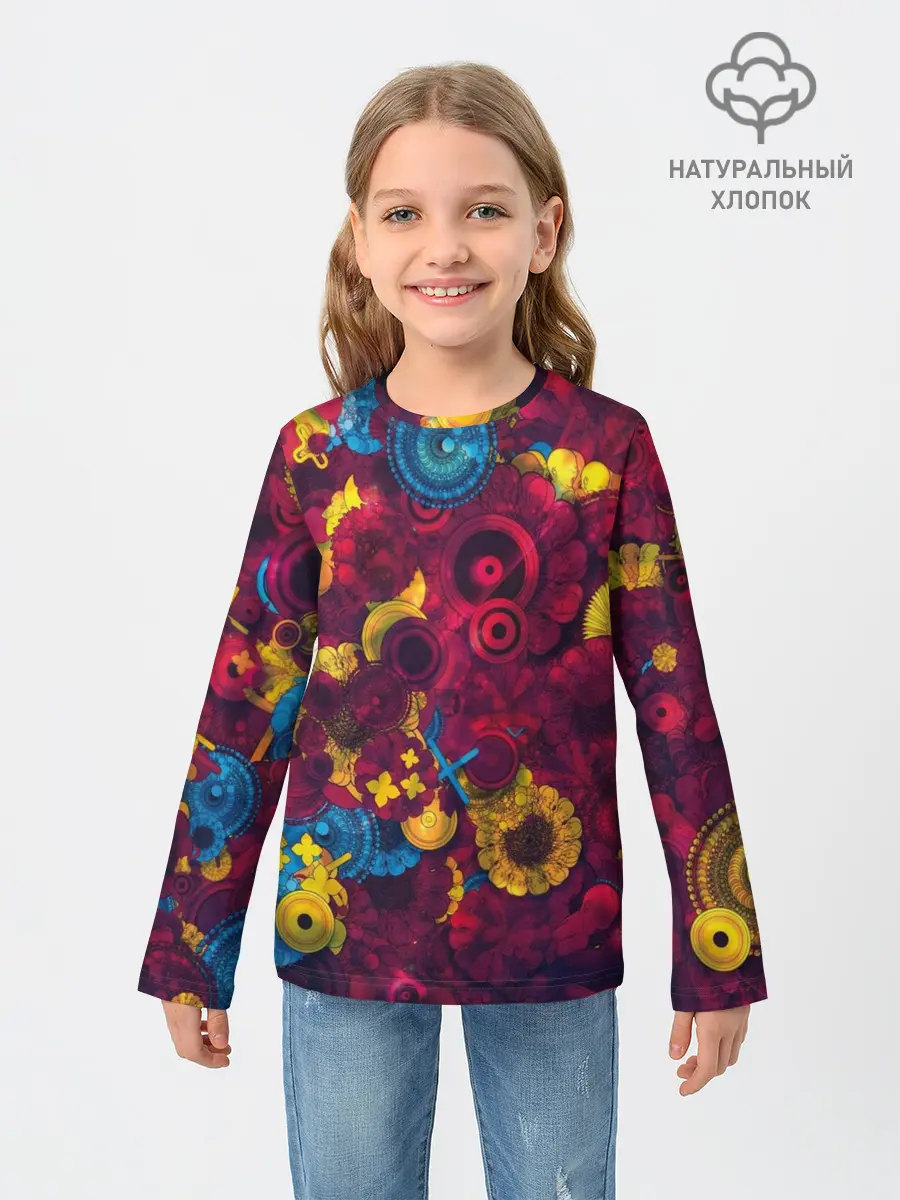 Детский лонгслив / Цветы - шестеренки