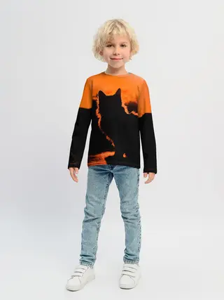 Детский лонгслив / Котенок на фоне заката