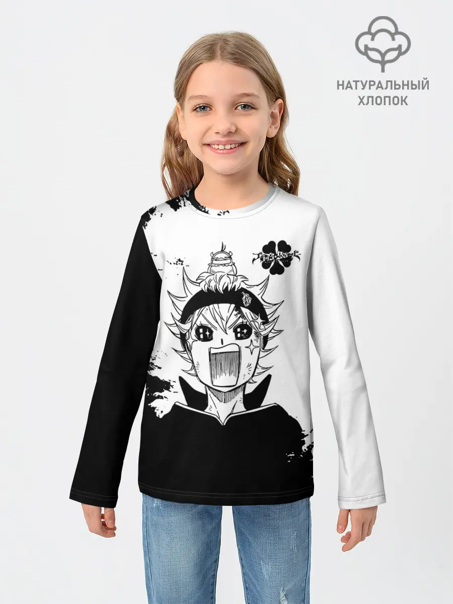 Детский лонгслив / Чёрный клевер кричащий Аста