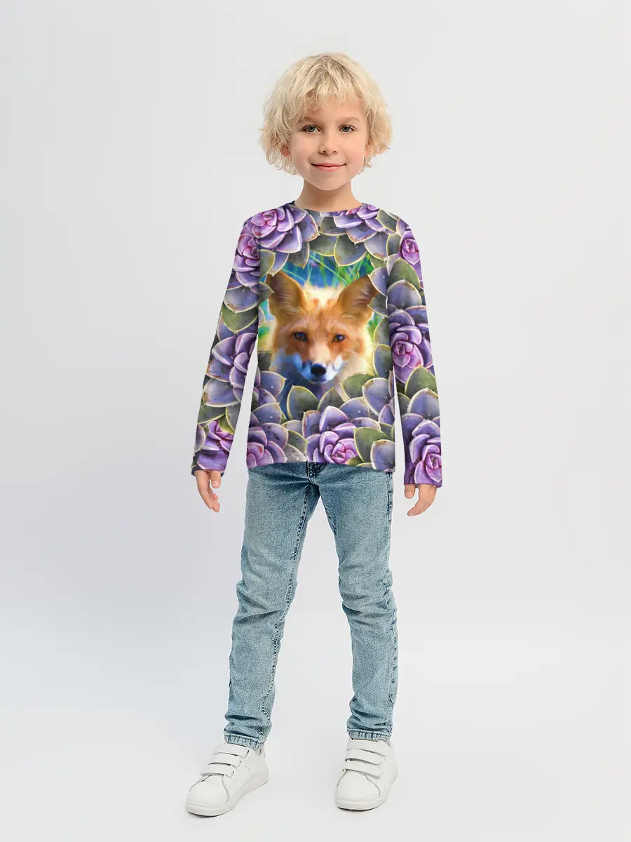 Детский лонгслив / Лиса среди цветов