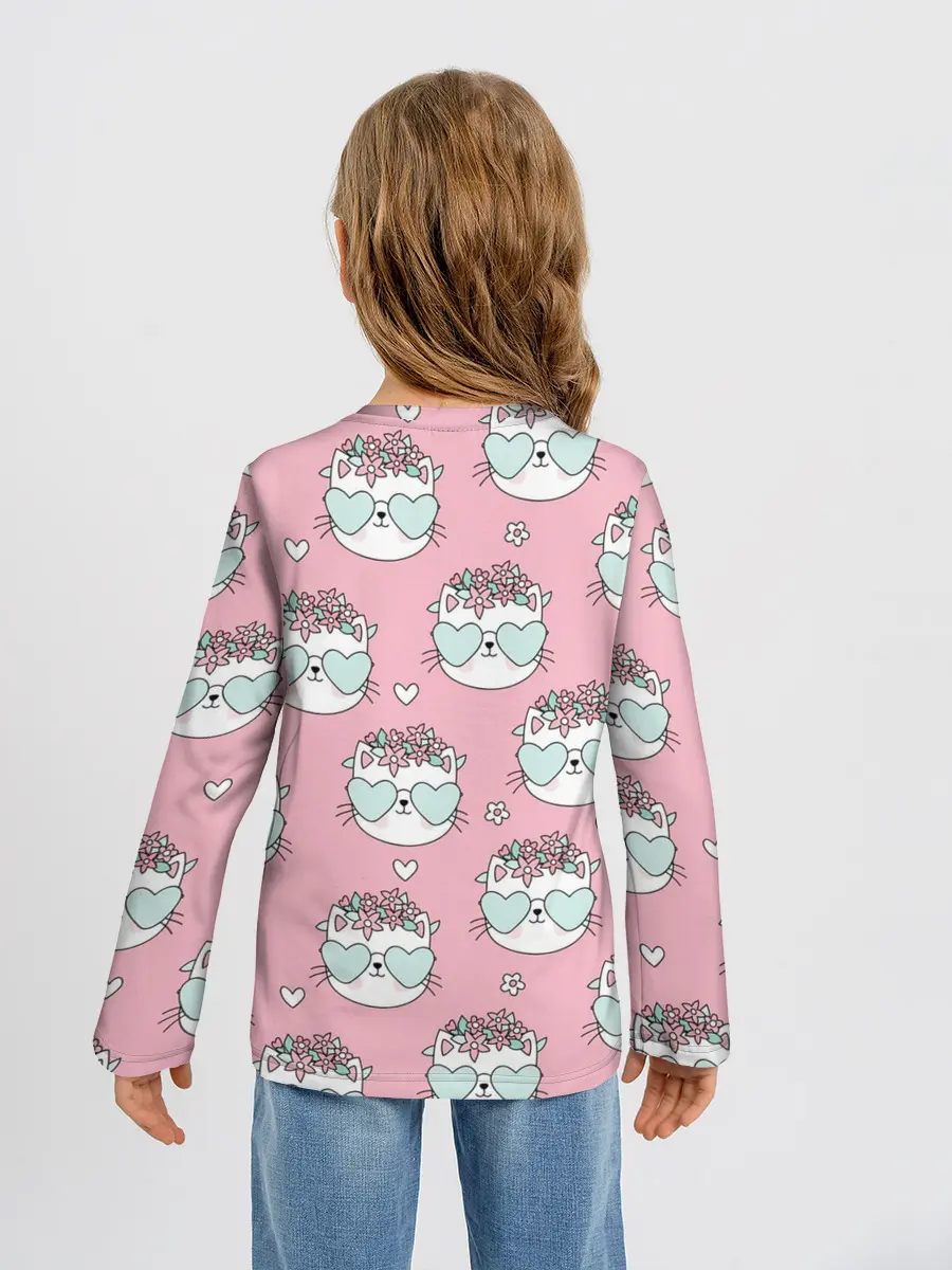 Детский лонгслив / Котики с цвточками