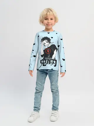 Детский лонгслив / Танджиро Камадо черные сердечки