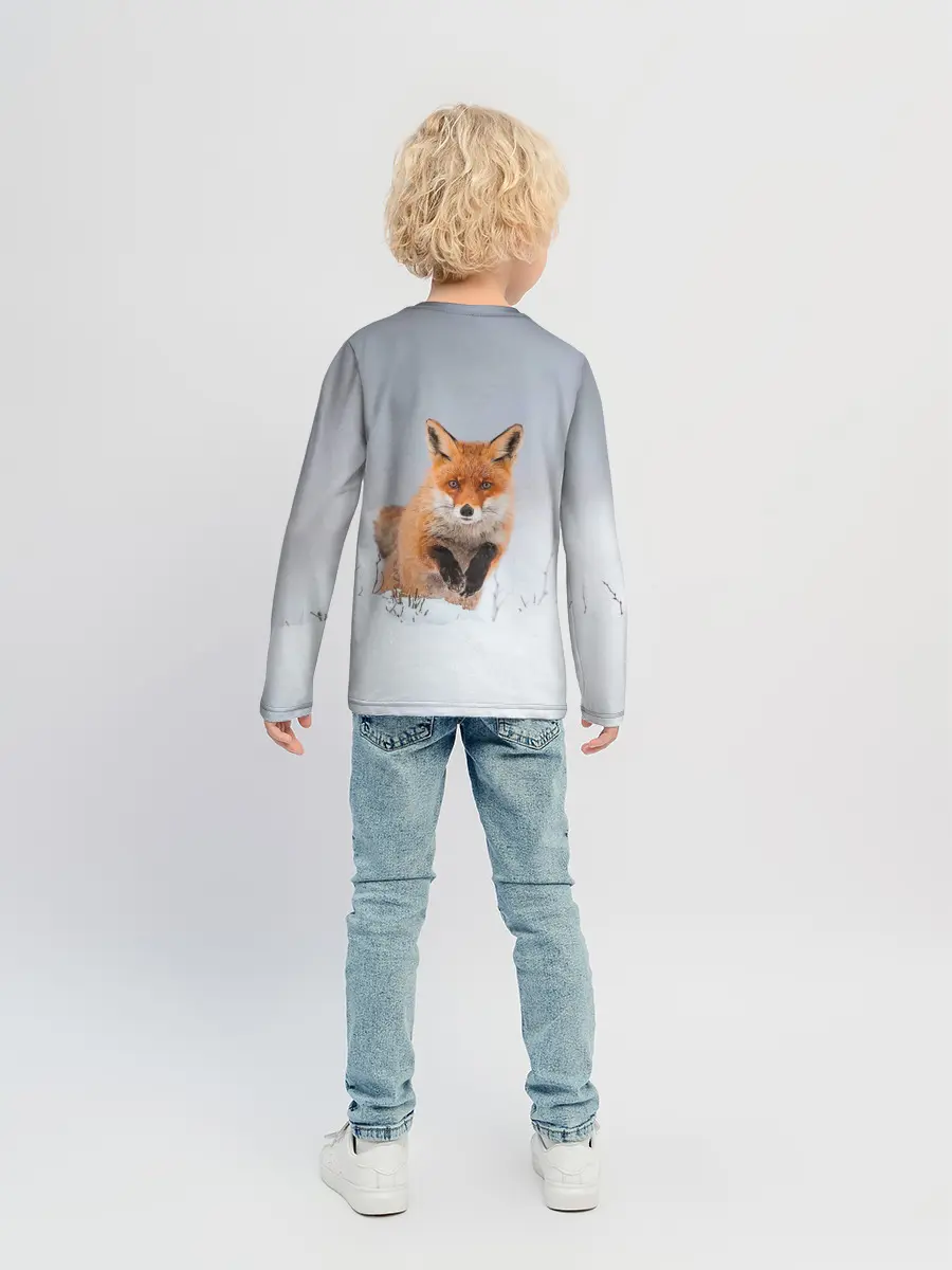Детский лонгслив / Лисица прыгает по снегу