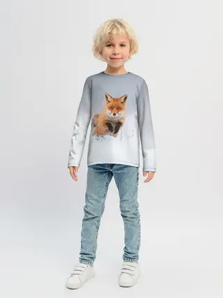 Детский лонгслив / Лисица прыгает по снегу