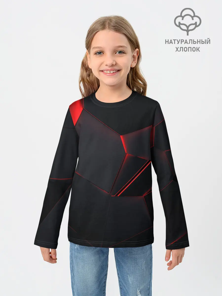 Детский лонгслив / Красные плиты 3D