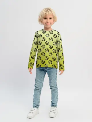 Детский лонгслив / узор спиральки на желтом фоне