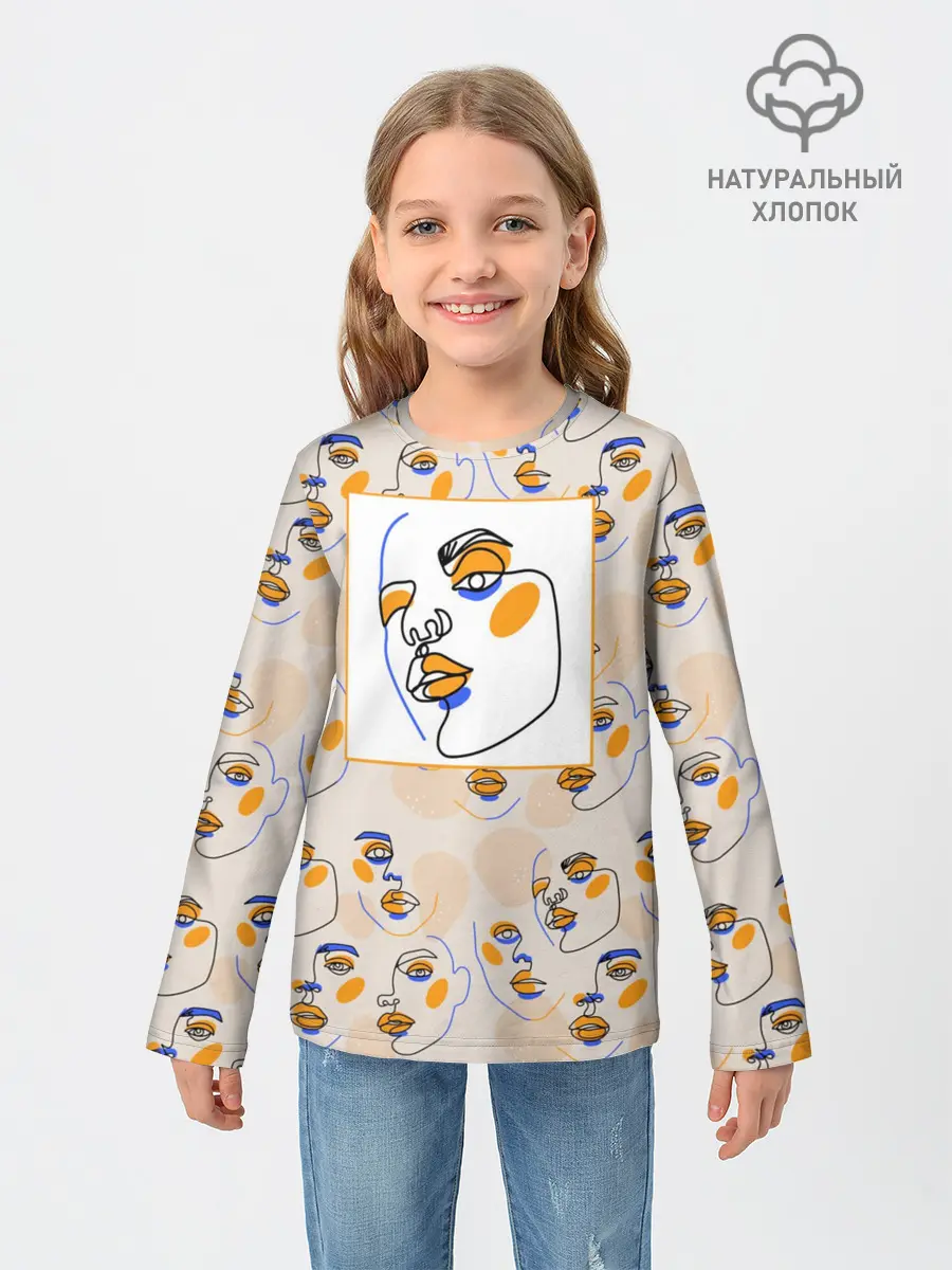 Детский лонгслив / Лица в графике