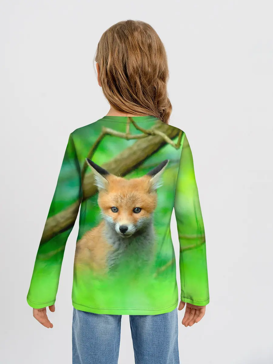 Детский лонгслив / Лисенок в зеленом лесу