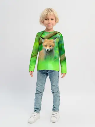 Детский лонгслив / Лисенок в зеленом лесу