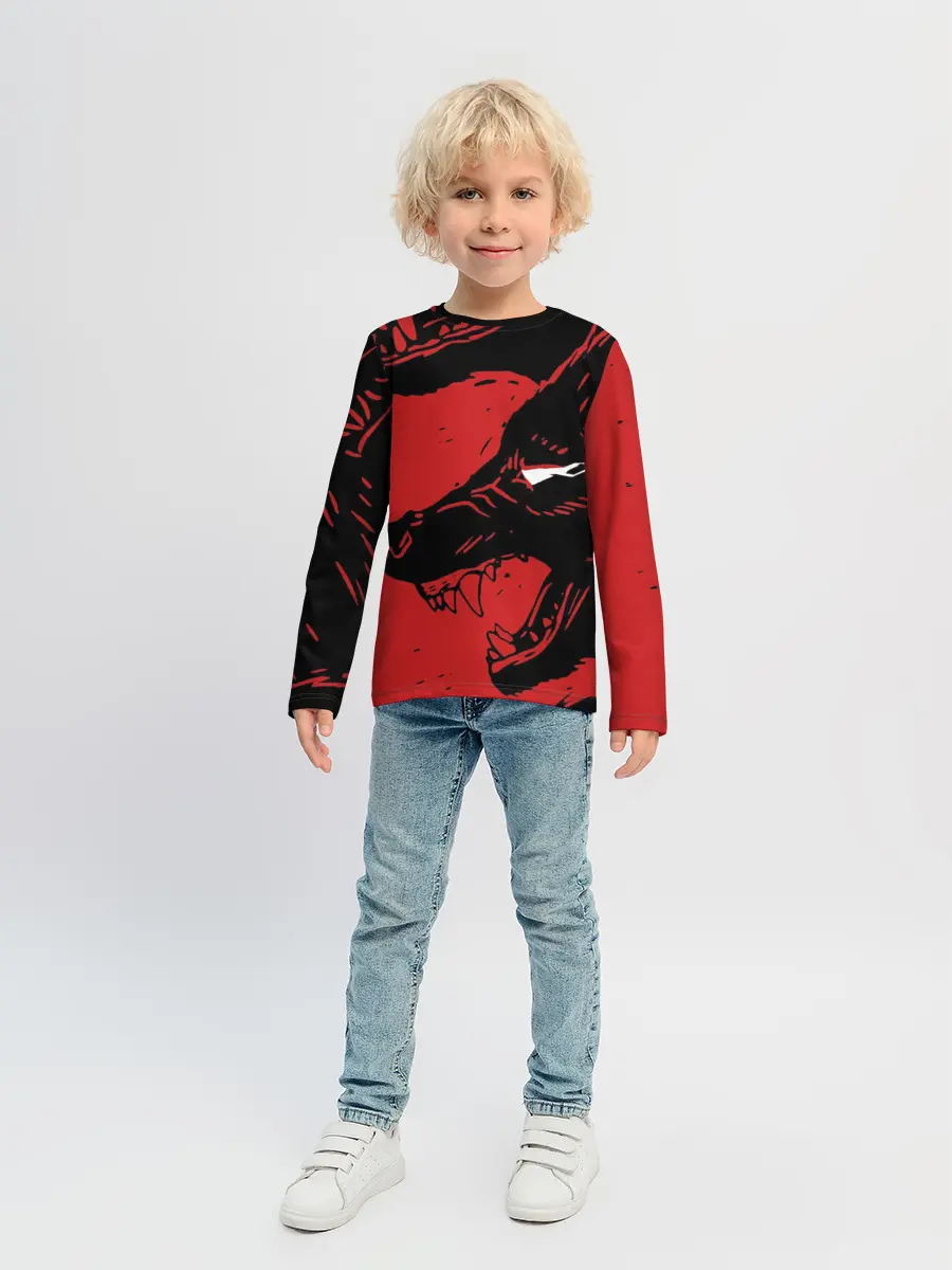 Детский лонгслив / Красный волк 3D