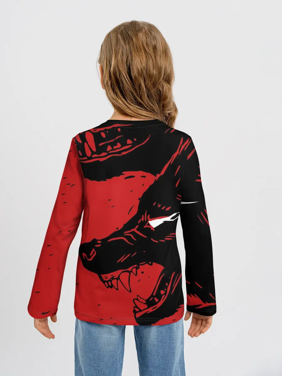 Детский лонгслив / Красный волк 3D