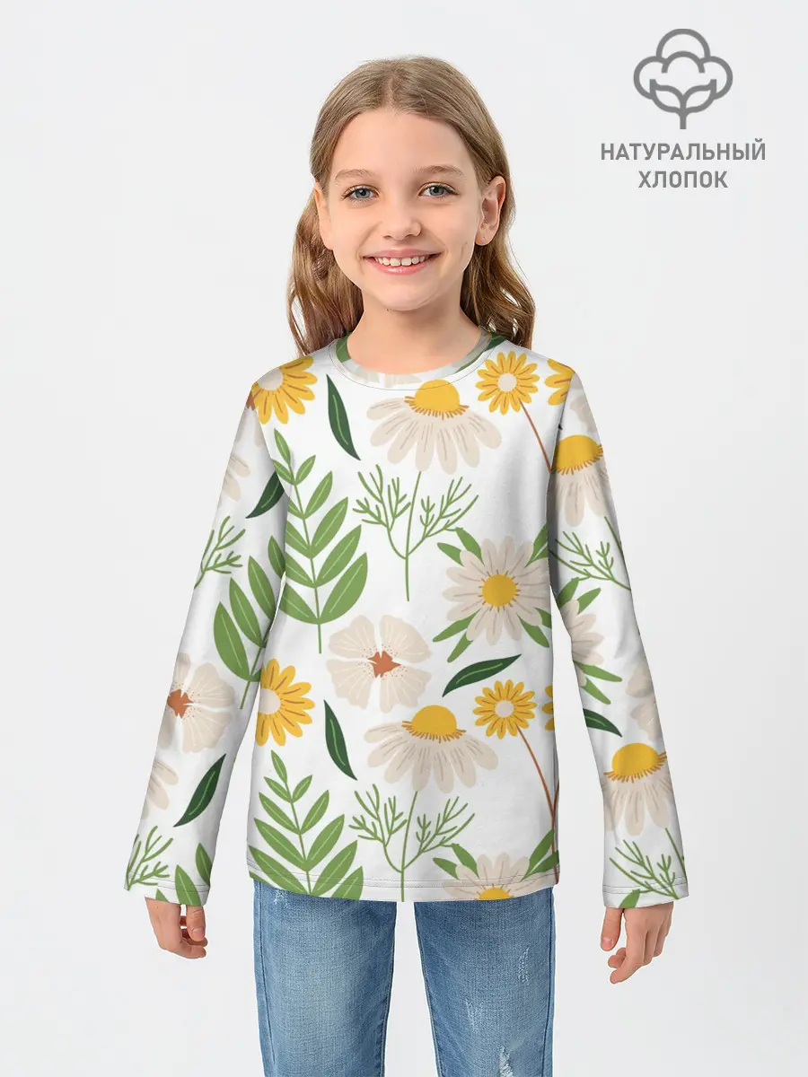 Детский лонгслив / Цветы и листья