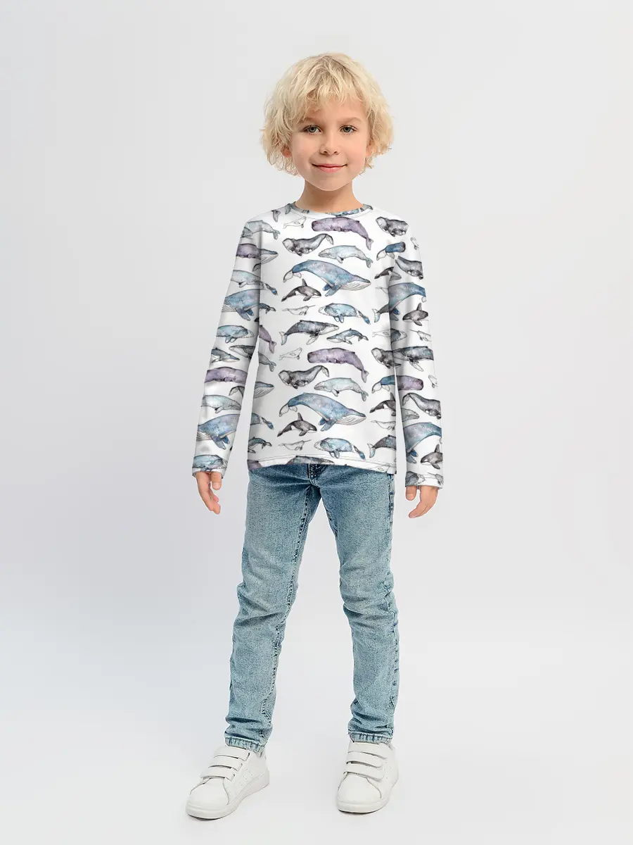 Детский лонгслив / киты паттерн
