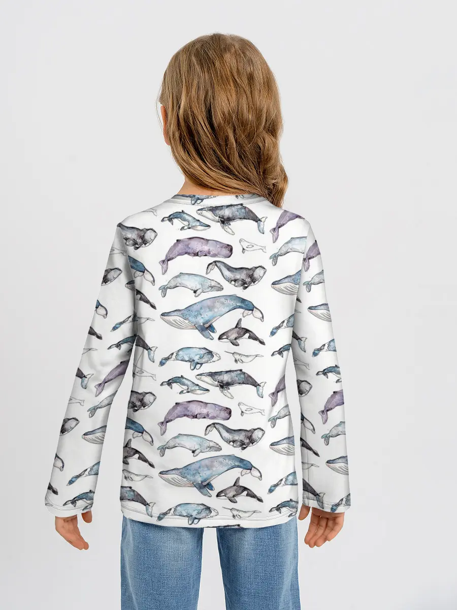 Детский лонгслив / киты паттерн