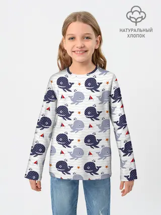 Детский лонгслив / Киты и яхты