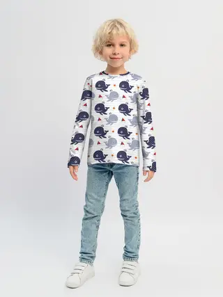 Детский лонгслив / Киты и яхты