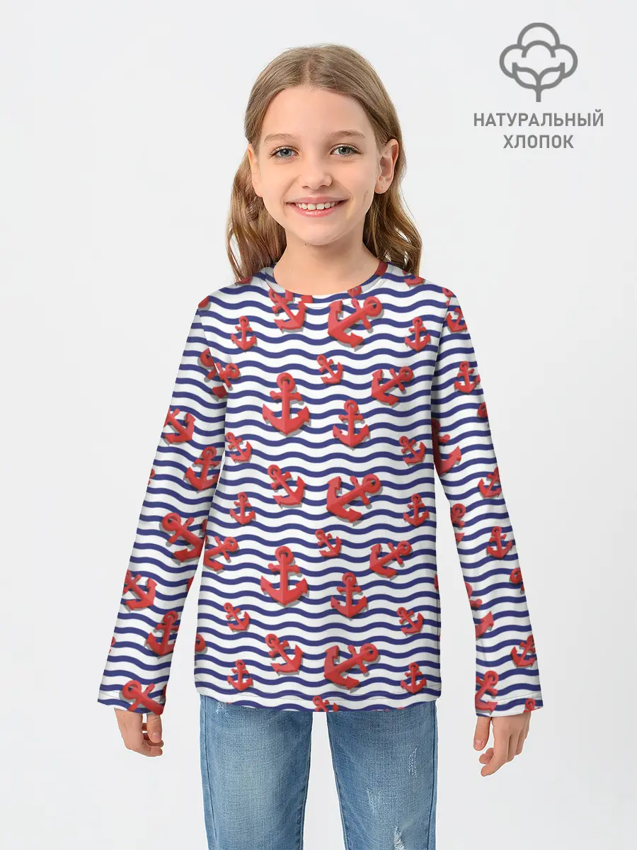 Детский лонгслив / Красные якоря