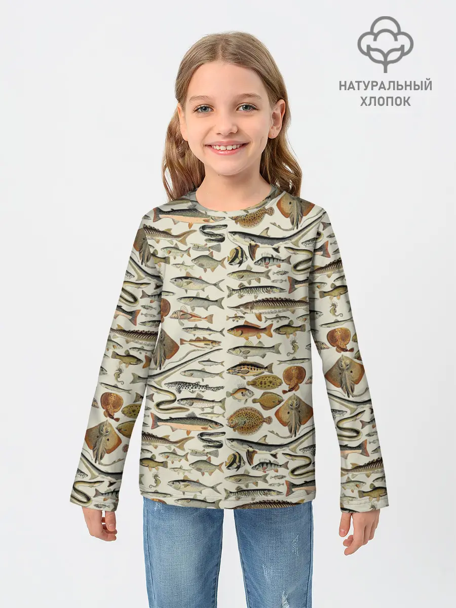 Детский лонгслив / рыбный паттерн