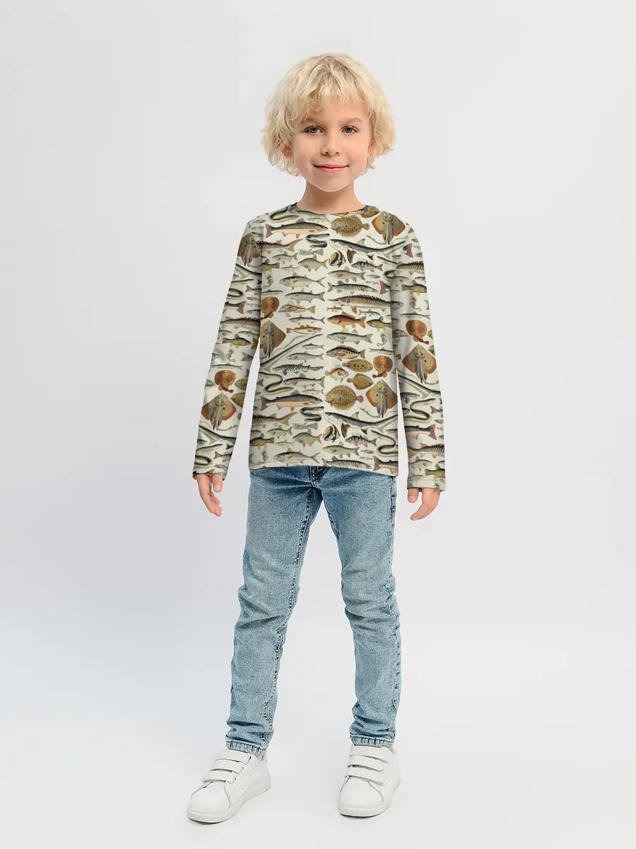 Детский лонгслив / рыбный паттерн