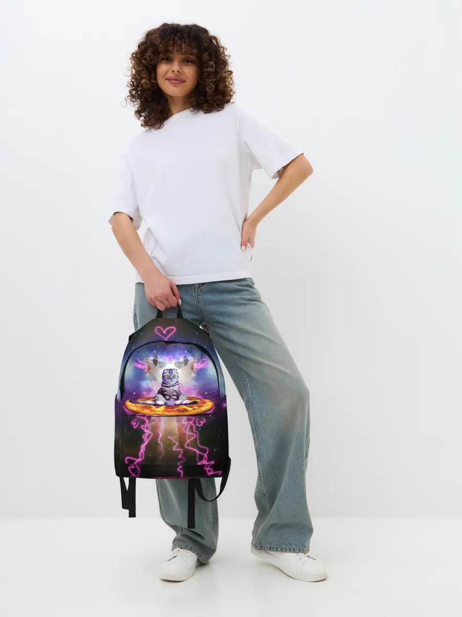 Рюкзак джинсовый / Кот на пицце