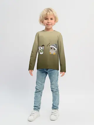 Детский лонгслив / сонная сова и кофе идеальное
