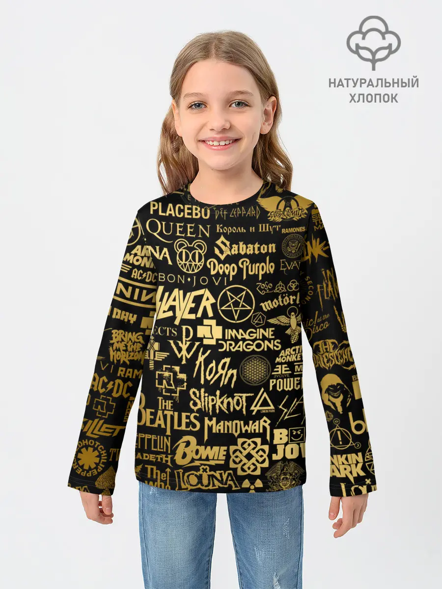 Детский лонгслив / ЛОГОТИПЫ РОК ГРУПП GOLD