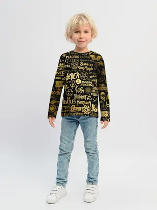 Детский лонгслив / ЛОГОТИПЫ РОК ГРУПП GOLD