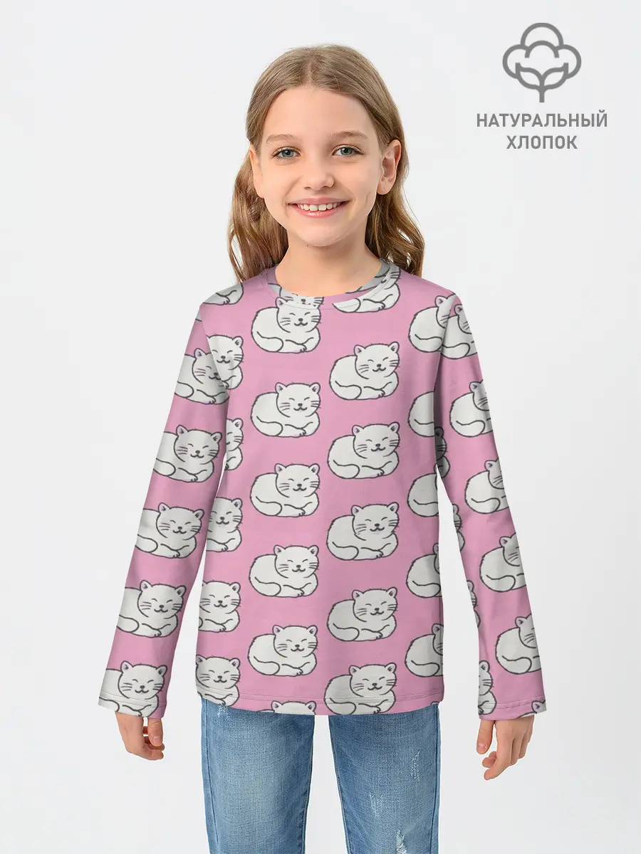Детский лонгслив / Белая кошка