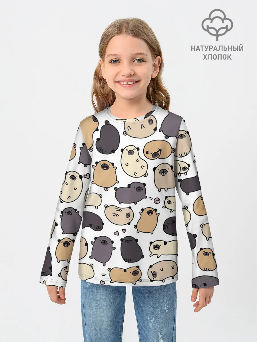 Детский лонгслив / Милые мопсы