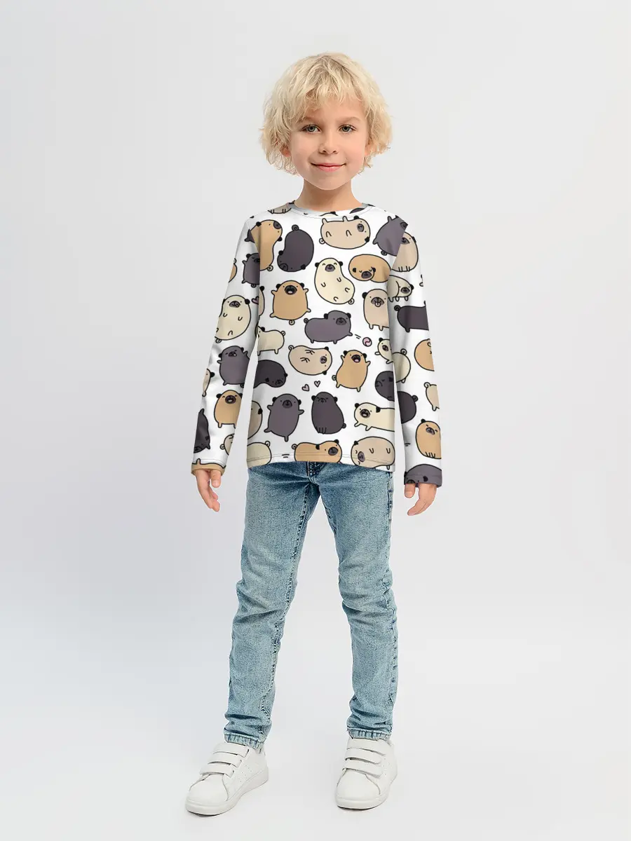 Детский лонгслив / Милые мопсы