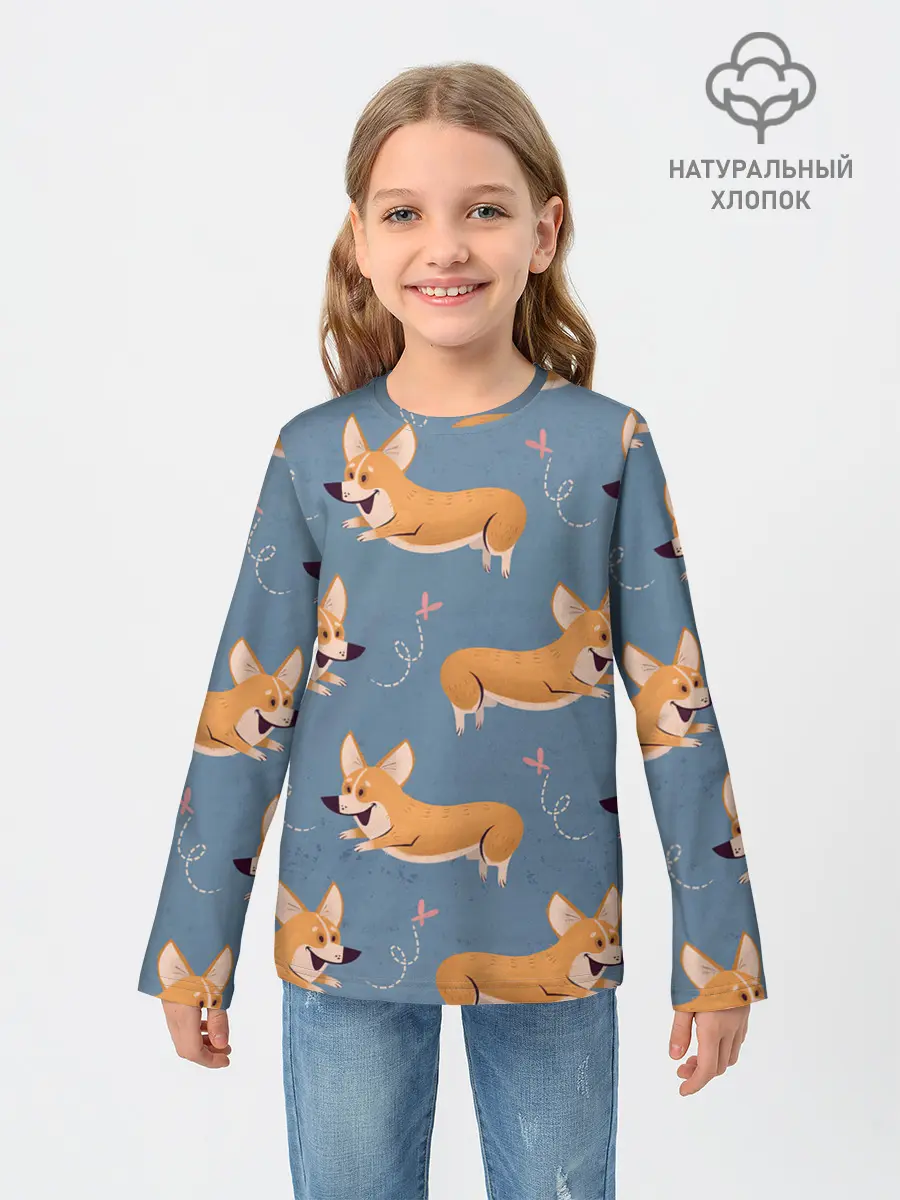 Детский лонгслив / Корги с бабочкой