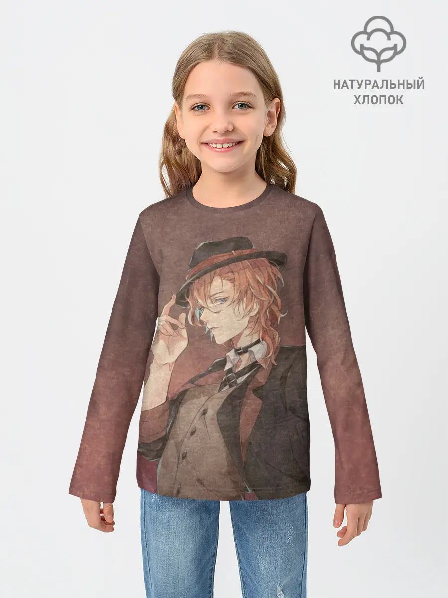Детский лонгслив / Чуя Накахар на состаренном фоне