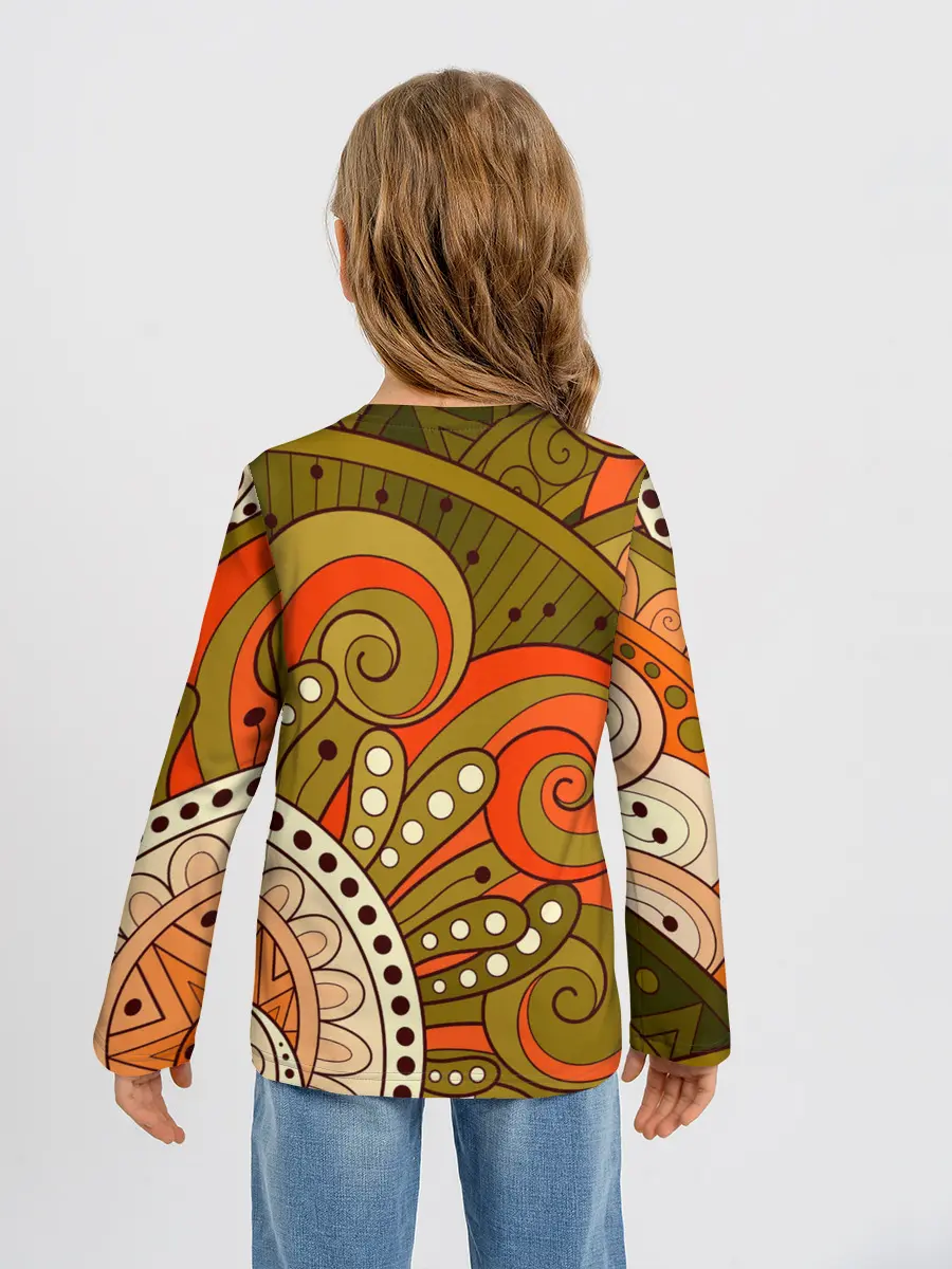 Детский лонгслив / Детский оранжево-болотный