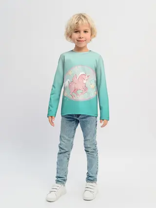 Детский лонгслив / розовый единорог в небесах