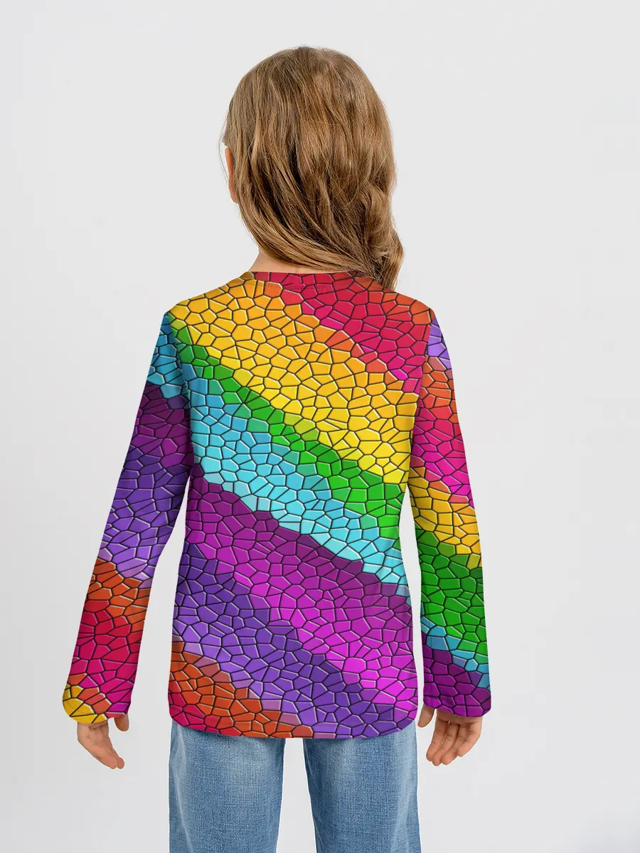 Детский лонгслив / Яркая мозаика радуга диагональ