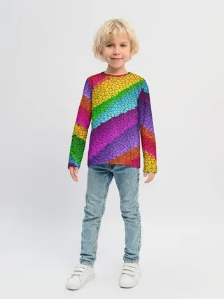 Детский лонгслив / Яркая мозаика радуга диагональ