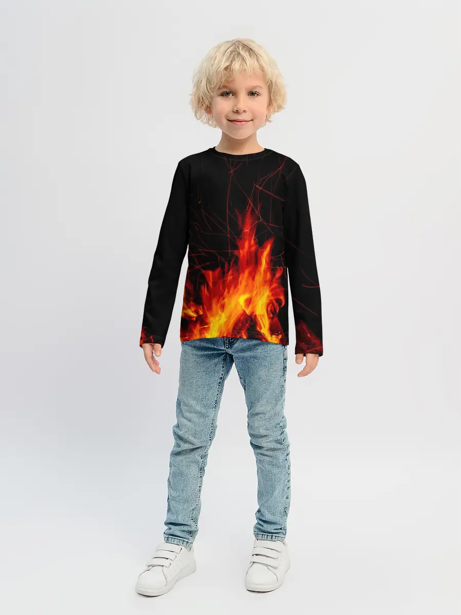 Детский лонгслив / Ночной костер в лесу