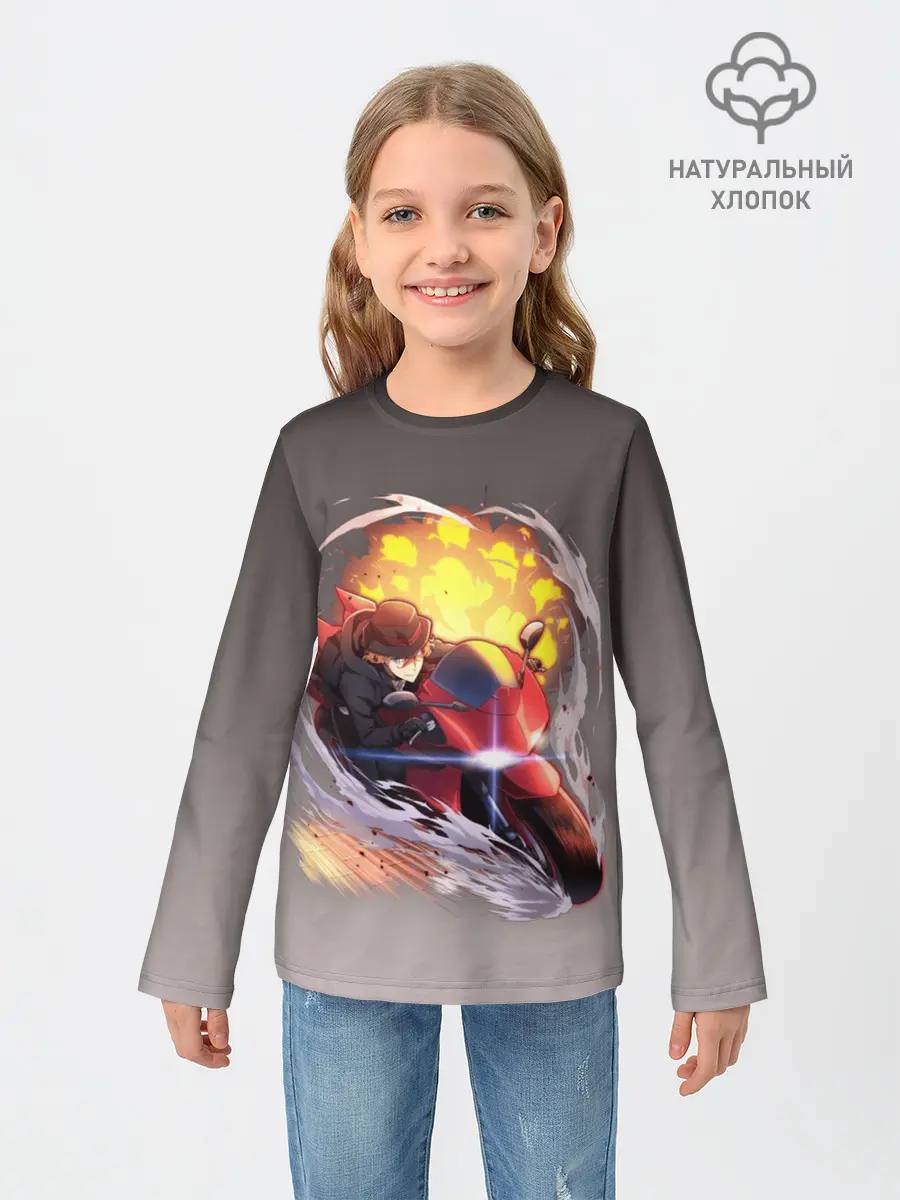 Детский лонгслив / Чуя Накахара на мотоцикле взрыв