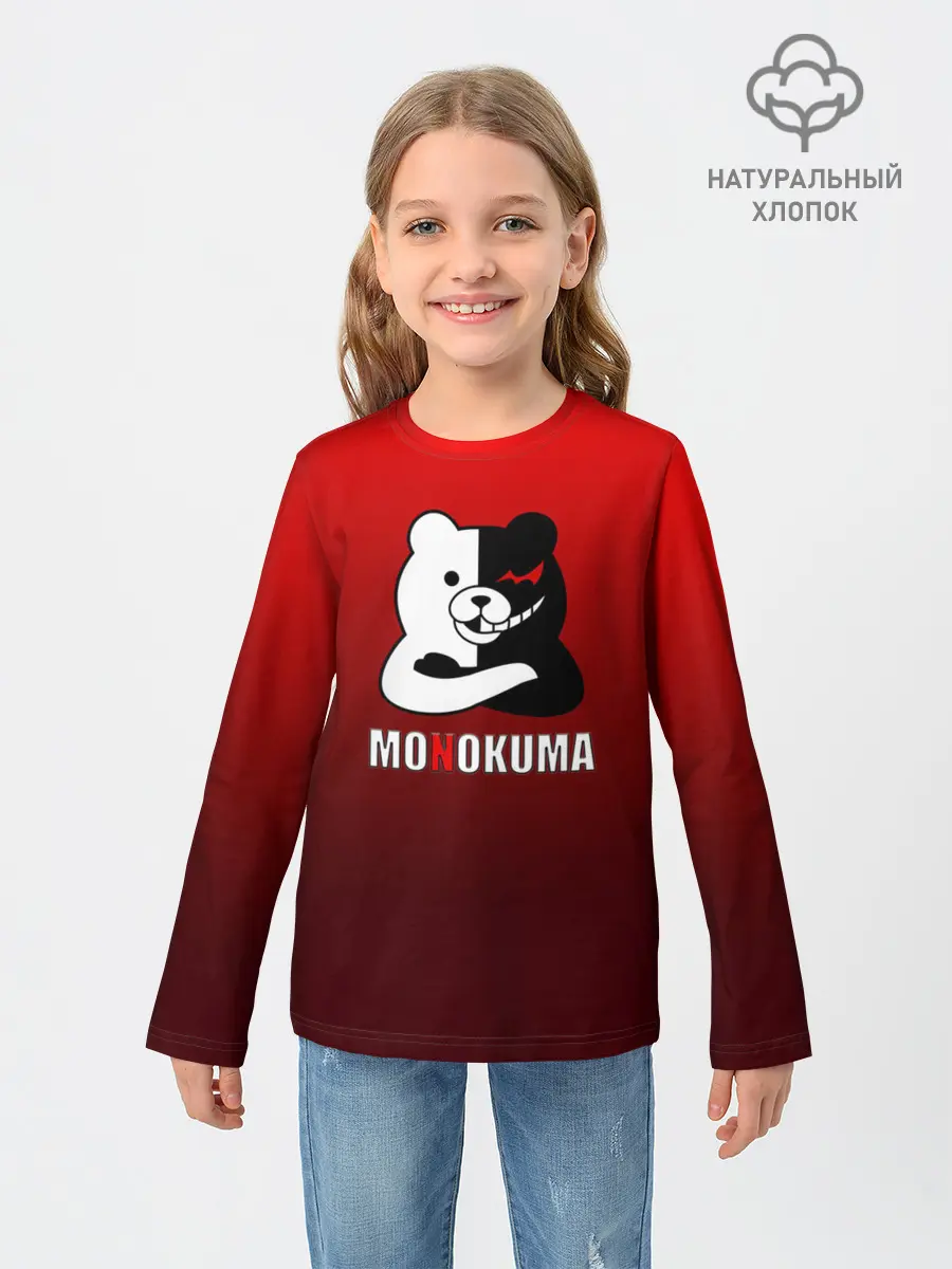 Детский лонгслив / monokuma на красном градиенте