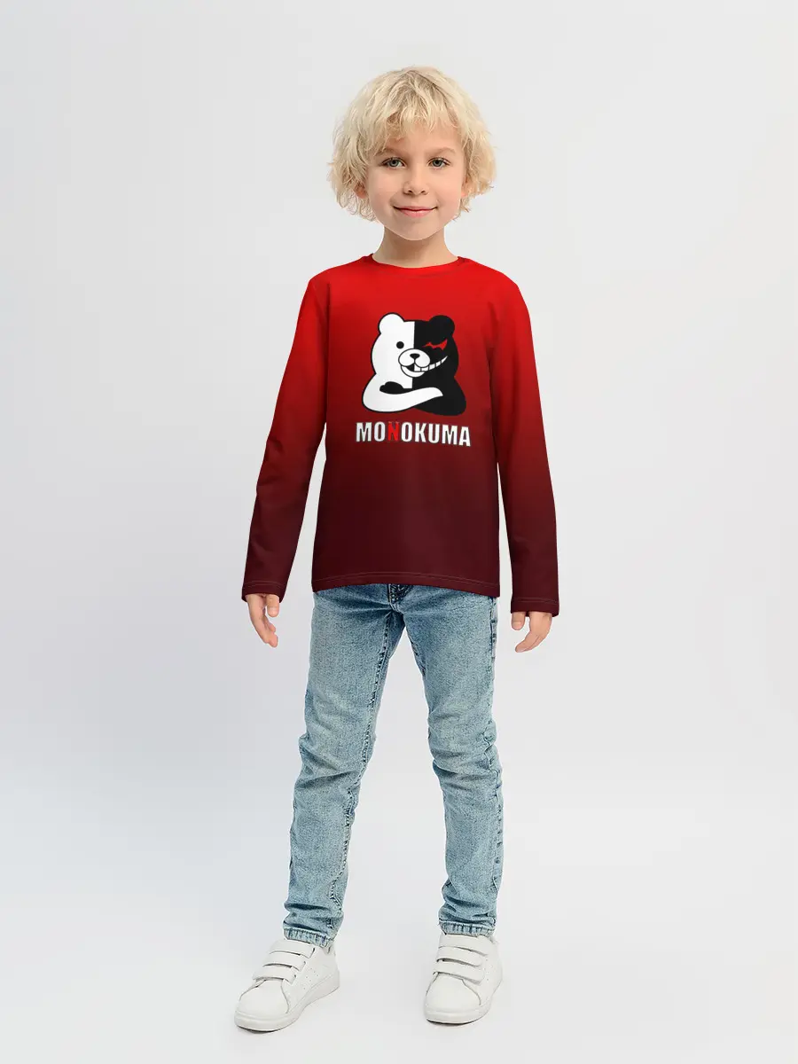 Детский лонгслив / monokuma на красном градиенте