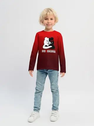 Детский лонгслив / monokuma на красном градиенте