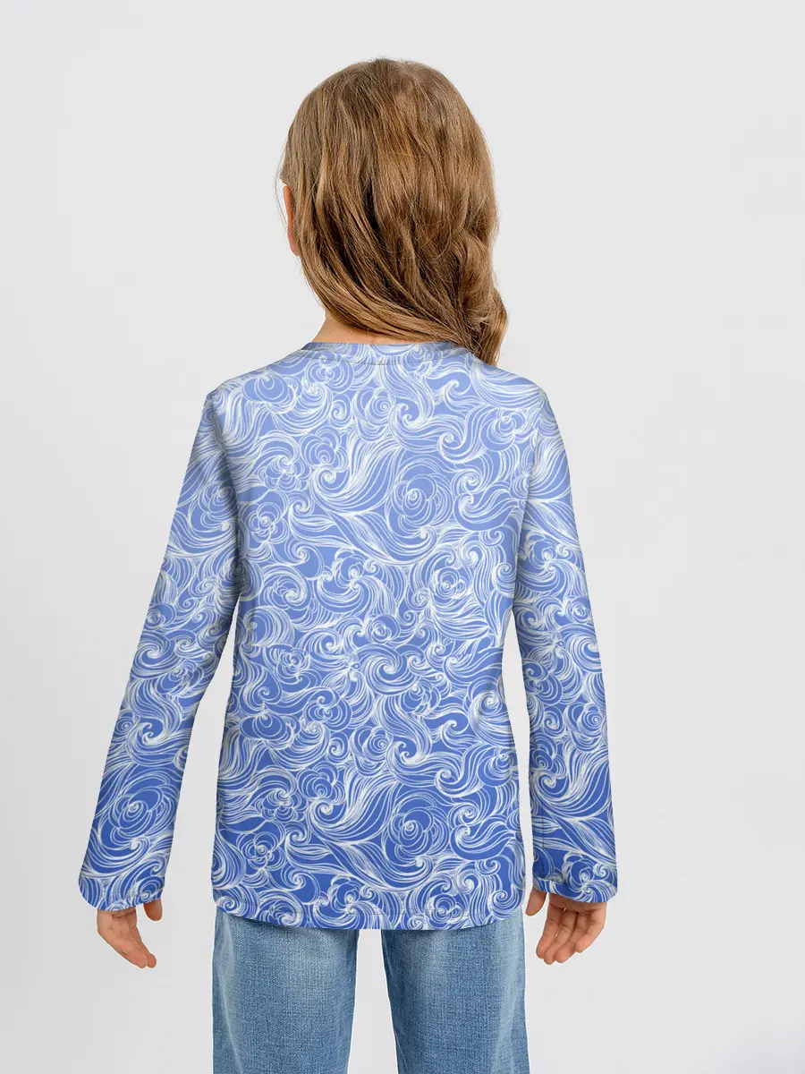 Детский лонгслив / Волны на голубом фоне