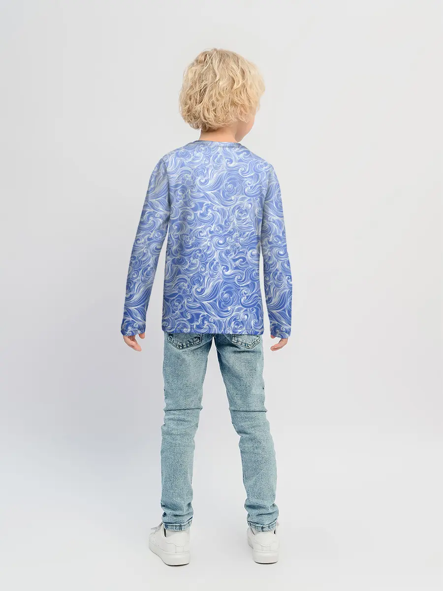 Детский лонгслив / Волны на голубом фоне