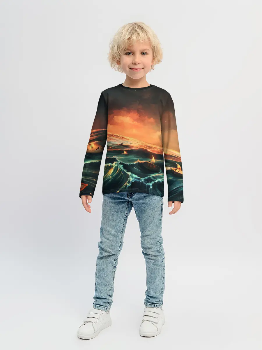 Детский лонгслив / Фэнтези море корабли закат
