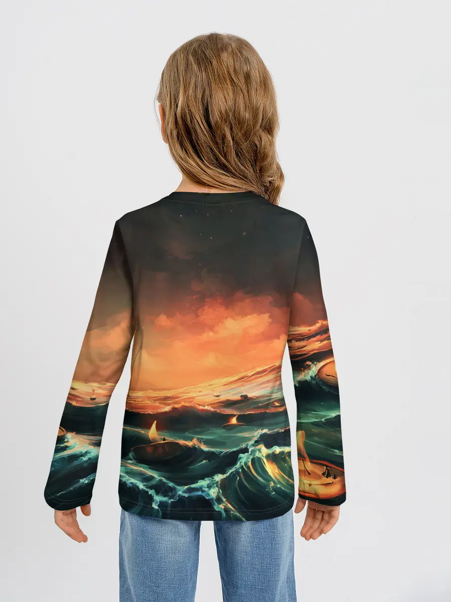 Детский лонгслив / Фэнтези море корабли закат