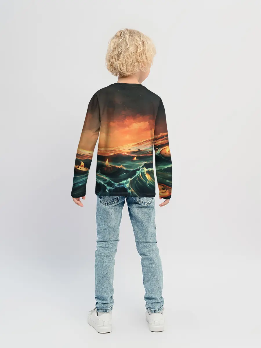 Детский лонгслив / Фэнтези море корабли закат